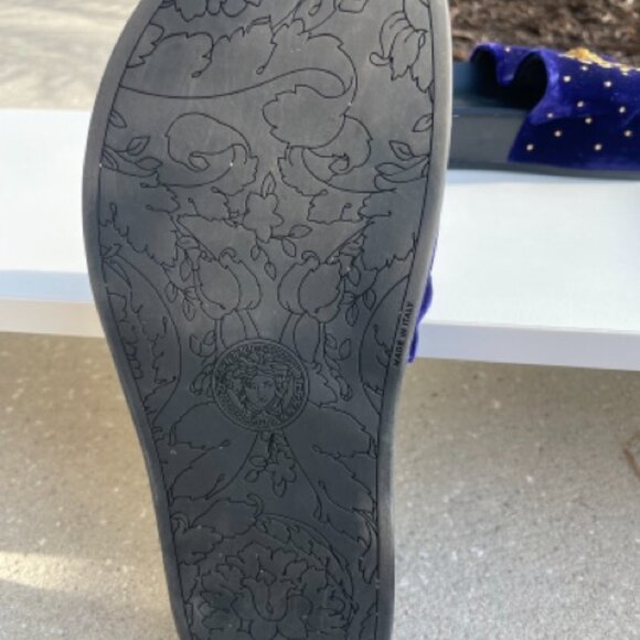 Versace Medusa Crystal Studded Purple Velvet Slides - Picture 4 of 4